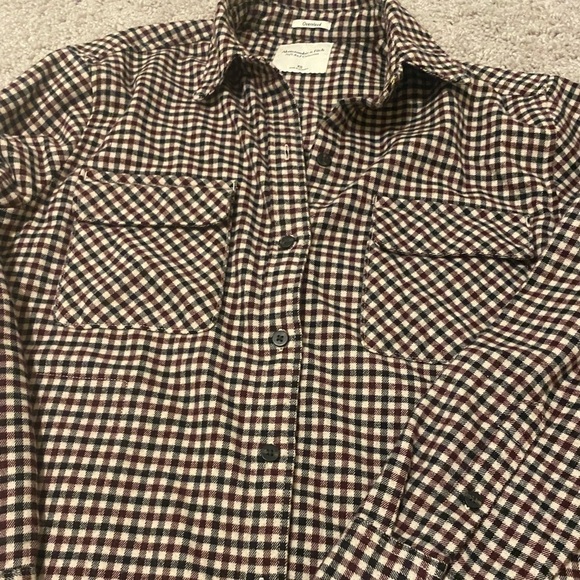 Abercrombie Fall Plaid Flannel Oversized Shirt Jacket Burgundy Shacket - Picture 4 of 5